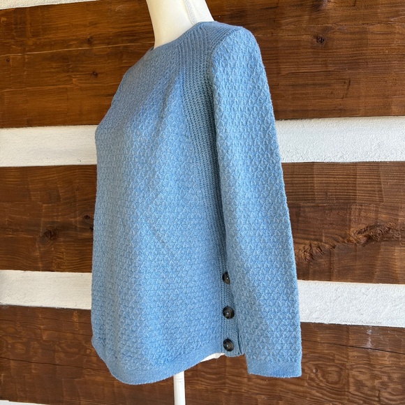 J. JILL Mixed Cable Knit Sweater Ocean Blue, Side Buttons, Long Sleeves, XS - Picture 7 of 12